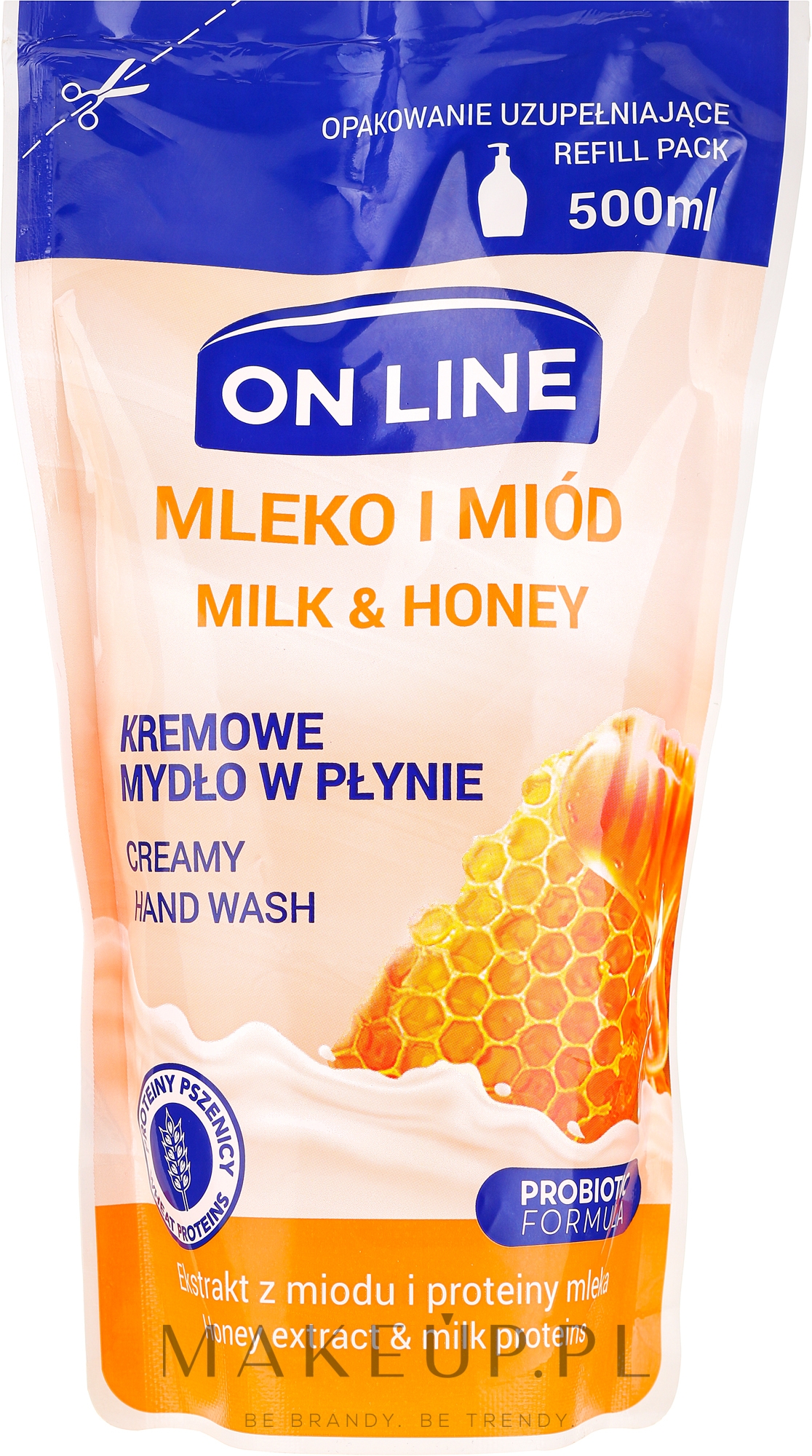 Mydło w płynie Mleko i miód - On Line (uzupełnienie) — Zdjęcie 500 ml