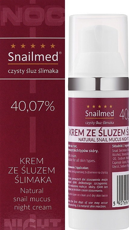 PRZECENA! Silnie nawilżający krem ze śluzem ślimaka do twarzy na noc - Snailmed * — Zdjęcie N3