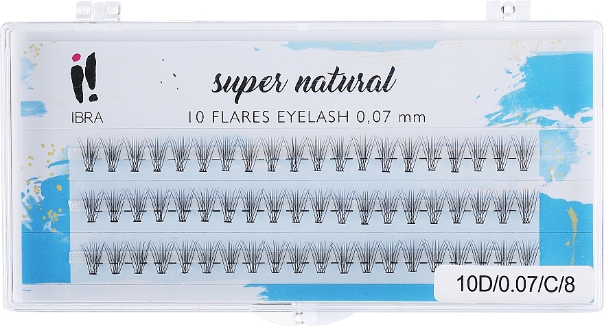Sztuczne kępki rzęs "C", 0.07, 8 mm - Ibra 10D Flares Eyelash Super Natural C 8 mm — Zdjęcie N1