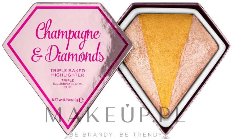 Potrójny wypiekany rozświetlacz do twarzy - Makeup Revolution I Heart Revolution Diamond Princess Cut — Zdjęcie Champagne And Diamonds