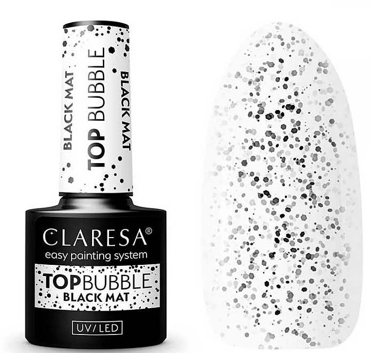 Matowy top coat z czarnymi drobinkami - Claresa Bubble Black Matt No Wipe — Zdjęcie N1