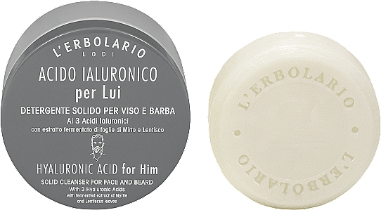 Mydło do twarzy i brody z kwasem hialuronowym - L'Erbolario Solid Cleanser Face and Beard Hyaluronic Acid for Him — Zdjęcie N1