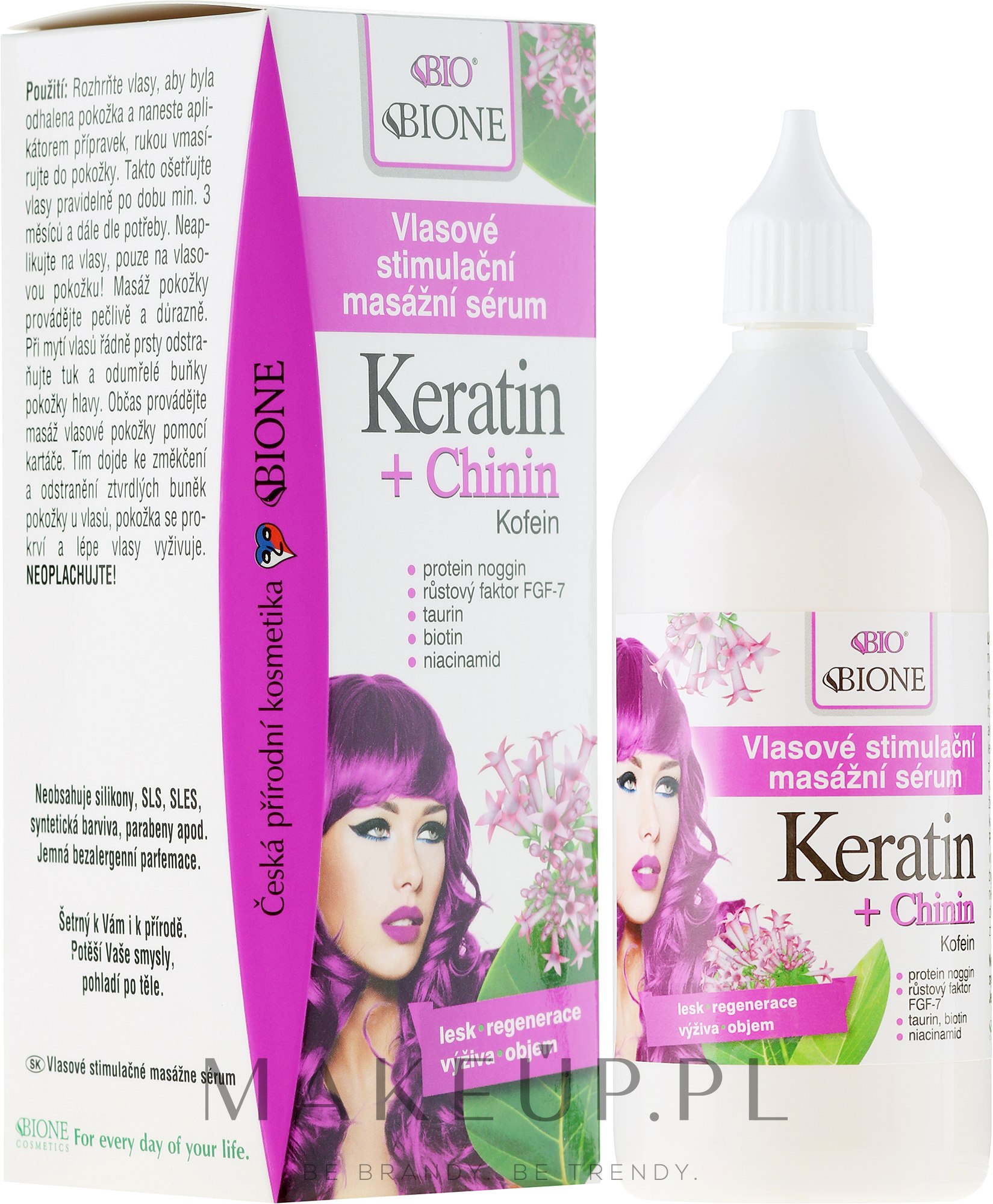 Wzmacniające serum przeciw wypadaniu włosów z keratyną i chininą - Bione Cosmetics Keratin + Quinine Stimulating Massaging Hair Serum — Zdjęcie 215 ml