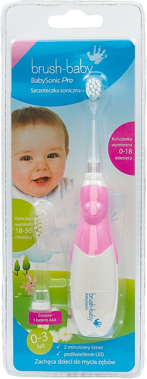 Elektryczna szczoteczka do zębów, 0-3 lata, różowa - Brush-Baby BabySonic Pro Electric Toothbrush — Zdjęcie N1