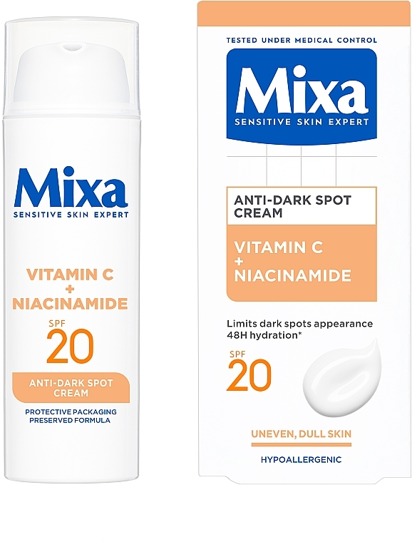 Krem nawilżający z witaminą C i niacynamidem przeciw plamom starczym - Mixa Sensitive Skin Expert Anti-Dark Spot Cream — Zdjęcie N2