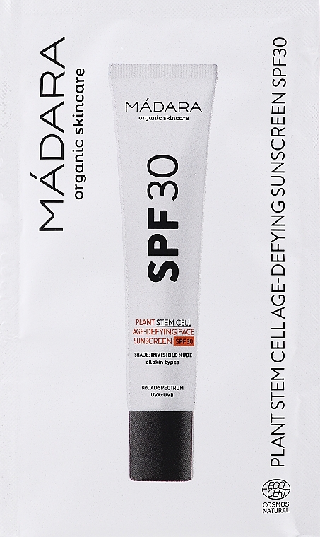 Krem do twarzy z filtrem przeciwsłonecznym - Madara Cosmetics Plant Stem Cell Age-Defying Sunscreen SPF 30 (próbka) — Zdjęcie N1