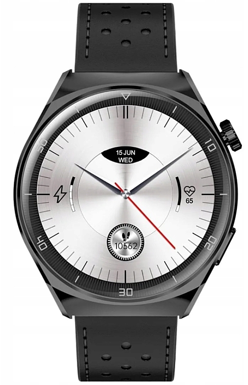 Smartwatch męski, czarny pasek - Garett Smartwatch V12 Black Leather — Zdjęcie N1