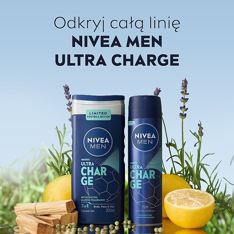 Żel pod prysznic 3 w 1 do ciała, twarzy i włosów - Nivea Men Ultra Charge Limited Football Edition — Zdjęcie N7