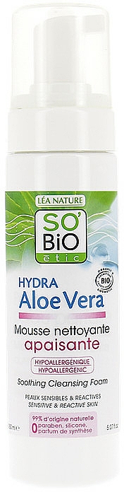 Kojąca pianka oczyszczająca do twarzy - So’Bio Etic Aloe Vera Hypoallergenic & Soothing Cleansing Mousse — фото N1