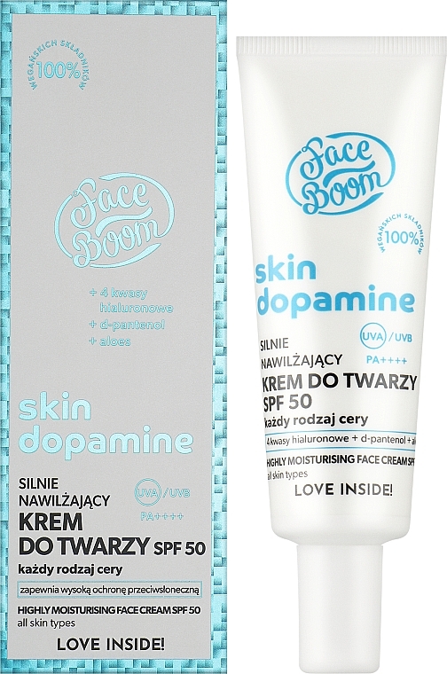 Nawilżający krem przeciwsłoneczny do twarzy - FaceBoom Skin Dopamine Highly Moisturising Face Cream SPF 50 — Zdjęcie N2