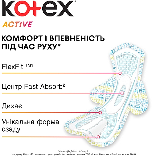 Wkładki higieniczne, 7 szt. - Kotex Active Super — Zdjęcie N4