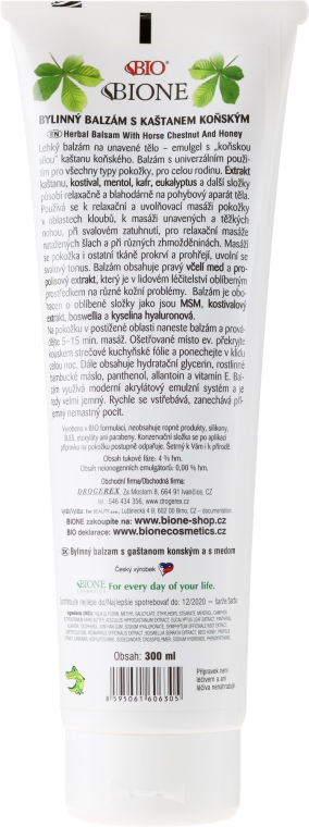 Balsam do ciała z kasztanowcem końskim i propolisem - Bione Cosmetics Honey + Q10 With Horse Chestnut And Propolis Balm — Zdjęcie N2