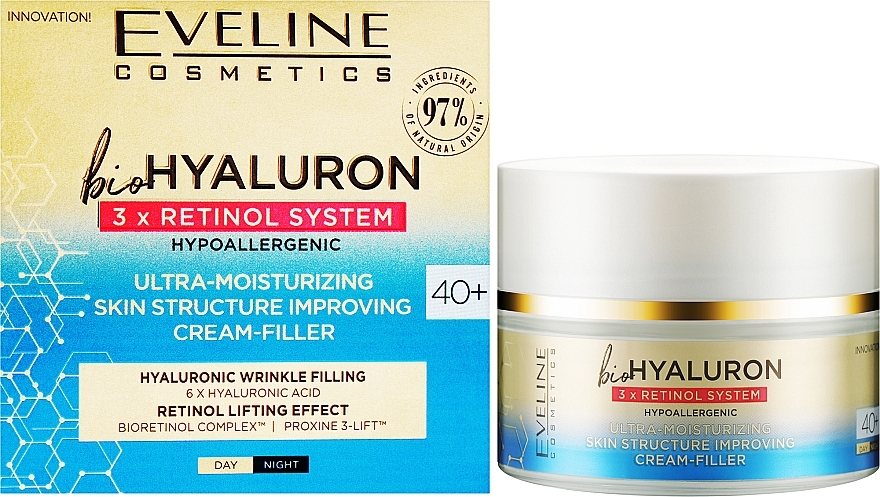 Ultranawilżający krem-wypełniacz - Eveline Cosmetics BioHyaluron 3X Retinol System 40+ — Zdjęcie N2