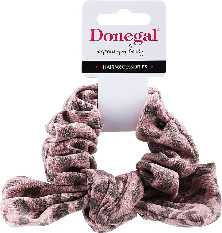 Gumka do włosów z kokardą, wzór w panterkę, kolor różowy - Donegal FA-5689 — Zdjęcie N1