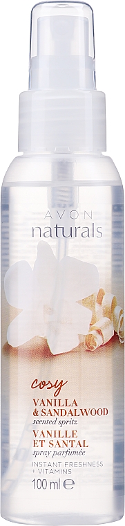Pachnąca mgiełka do ciała Wanilia i drzewo sandałowe - Avon Naturals Cosy Vanilla & Sandalwood Scented Spritz
