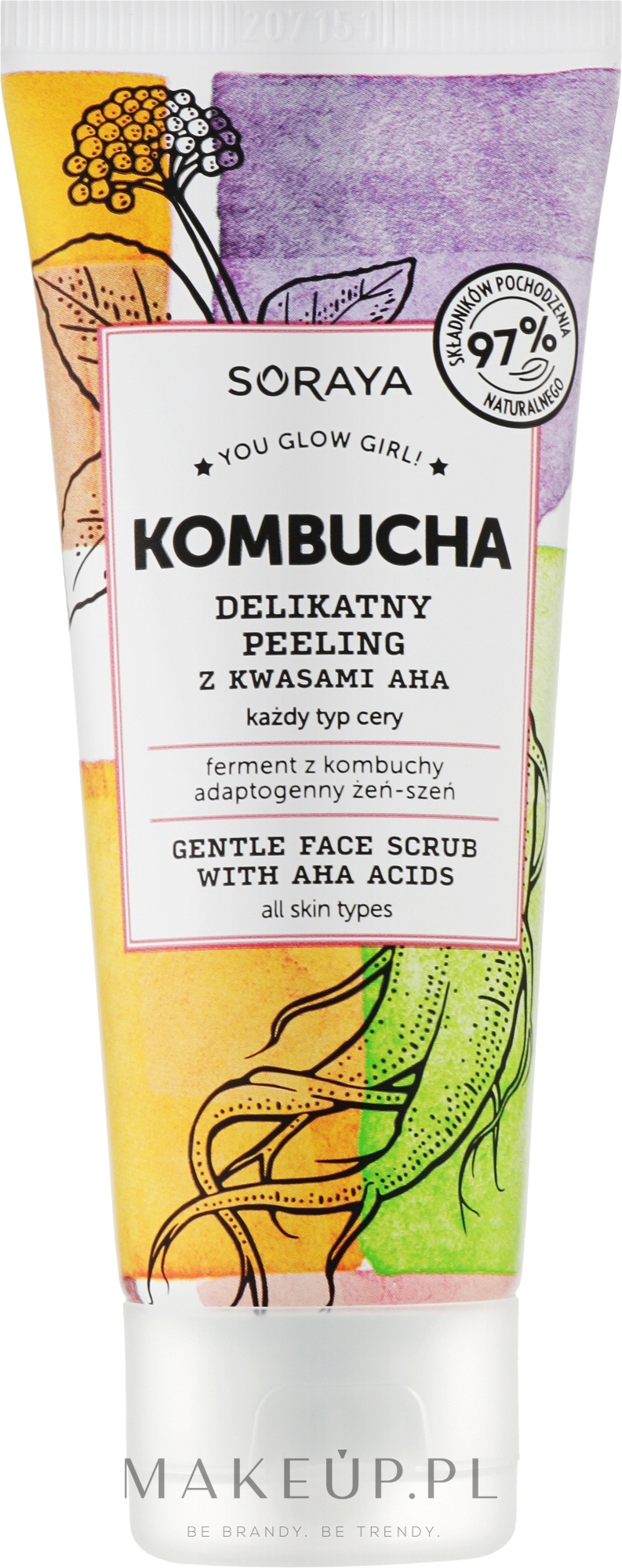 Delikatny peeling z kwasami AHA do każdego typu cery - Soraya Kombucha Gentle Face Scrub With AHA Acids — Zdjęcie 75 ml