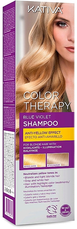 PRZECENA! Szampon do włosów blond przeciw żółtym tonom - Kativa Color Therapy Anti-Yellow Effect Shampoo * — Zdjęcie N1