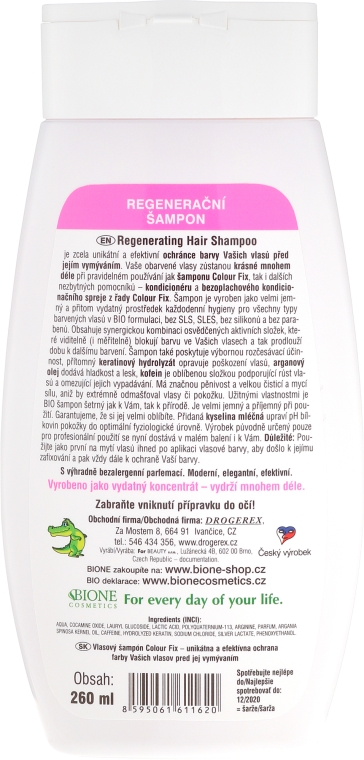 Regenerujący szampon do włosów farbowanych - Bione Cosmetics Colour Fix Regenerative Shampoo — Zdjęcie N2