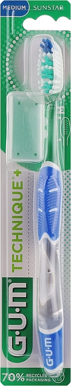 PRZECENA! Szczoteczka do zębów średnia Technique +, niebieska - G.U.M Medium Regular Toothbrush * — Zdjęcie N2