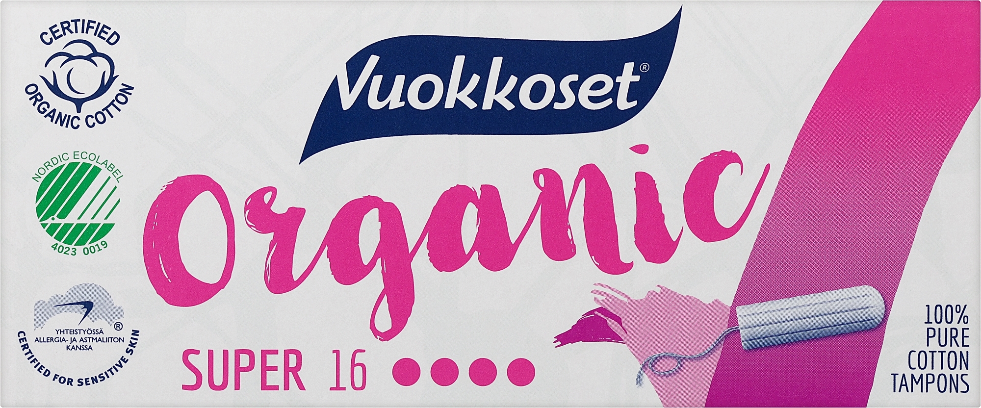 Tampony organiczne bez aplikatora, 16 szt. - Vuokkoset Organic Super Tampons — Zdjęcie 16 szt.