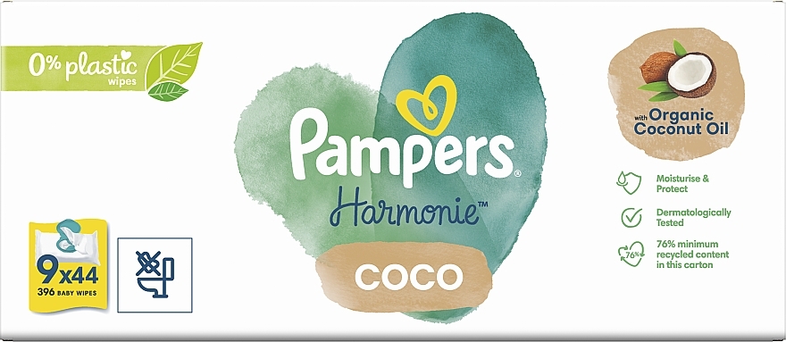 Chusteczki nawilżane dla niemowląt, 9x44 szt. - Pampers Harmonie Coco Baby Wipes — Zdjęcie N4