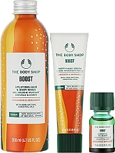 Zestaw - The Body Shop Mandarin & Bergamot Vegan Boost (gel /200ml + oil /9ml + h/cr/30ml) — Zdjęcie N2