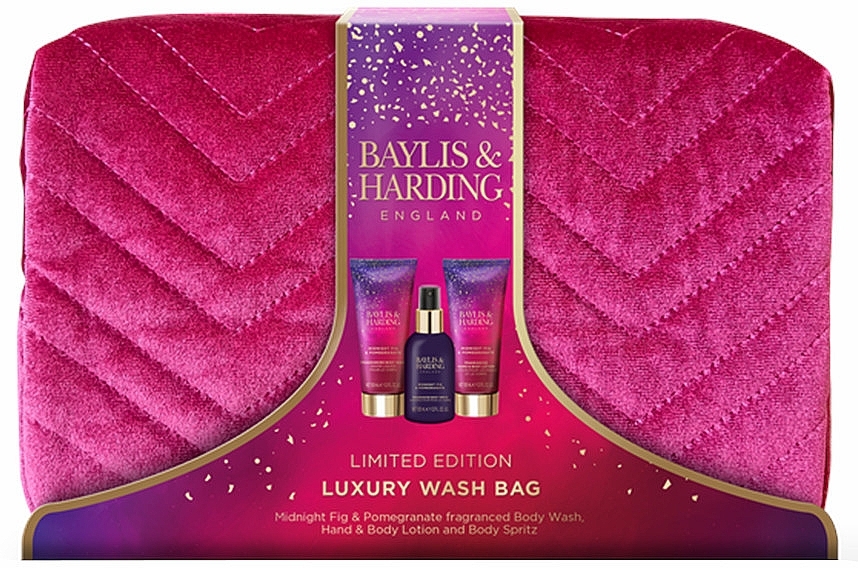 Zestaw - Baylis & Harding Midnight Fig & Pomegranate Deluxe Wash Bag Gift Set (sh/gel/100ml + h/cr/100ml + b/mist/100ml + bag) — Zdjęcie N1