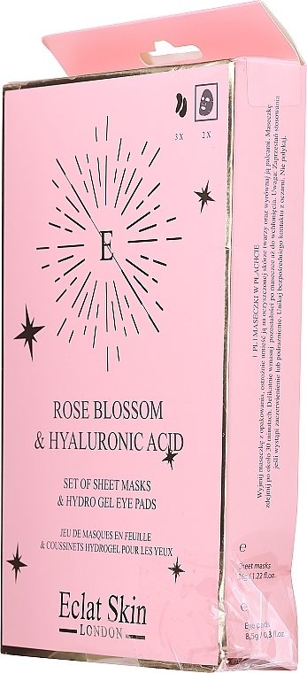 PRZECENA! Zestaw - Eclat Skin London Rose Blossom & Hyaluronic acid Hydro-Gel Eye Pad & Sheet Mask Giftset (f/mask/2 pcs + eye/pad/3 pcs) * — Zdjęcie N2