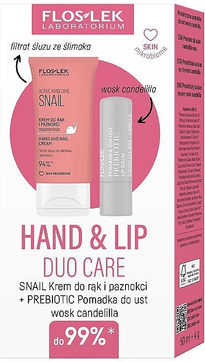 Zestaw - Floslek Hand & Lip Duo Care Snail (h/cr/50ml + lip/balm/4g) — Zdjęcie N1