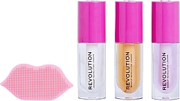 Zestaw - Makeup Revolution Kiss & Go Glaze Lip Care Gift Set (lip/gloss/3x4.5ml + acc/1pc) — Zdjęcie N2