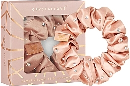 Jedwabna gumka do włosów z kryształkami, różowo złota - Crystallove Silk Hair Elastic With Crystals Rose Gold — Zdjęcie N1