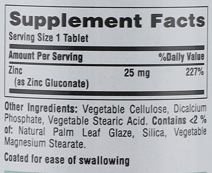 Suplement diety Cynk, 25 mg - Puritan's Pride Zinc Gluconate — Zdjęcie N3