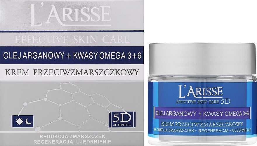 Przeciwzmarszczkowy krem z olejem arganowym i kwasami omega-3 + 6 65+ - AVA Laboratorium L’Arisse Effective Skin Care 5D — Zdjęcie N1