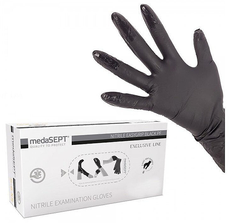 Rękawice nitrylowe, rozmiar L, czarne - Medasept Nitrile Black Examination Gloves  — Zdjęcie N1