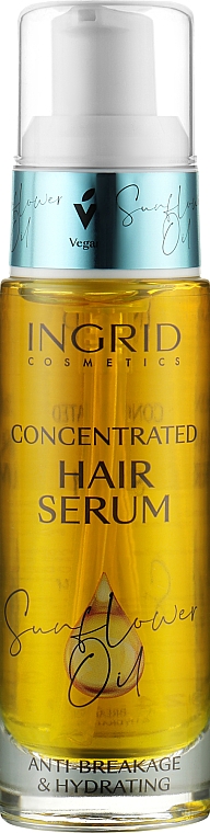 Serum do włosów suchych, łamliwych i wypadających z olejem słonecznikowym - Ingrid Cosmetics Vegan Hair Serum Sunflower Oil Anti-Breakage & Hydrating — Zdjęcie N1