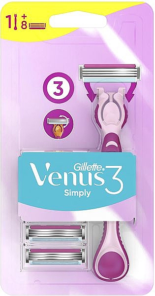 Maszynka do golenia dla kobiet z 8 wymiennymi ostrzami - Gillette Simply Venus 3 — Zdjęcie N1