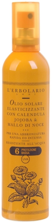 Olejek do opalania (SPF 6) - L'Erbolario Olio Solare Elasticizzante Con Calendula, Jojoba And Mallo di Noce — Zdjęcie N1