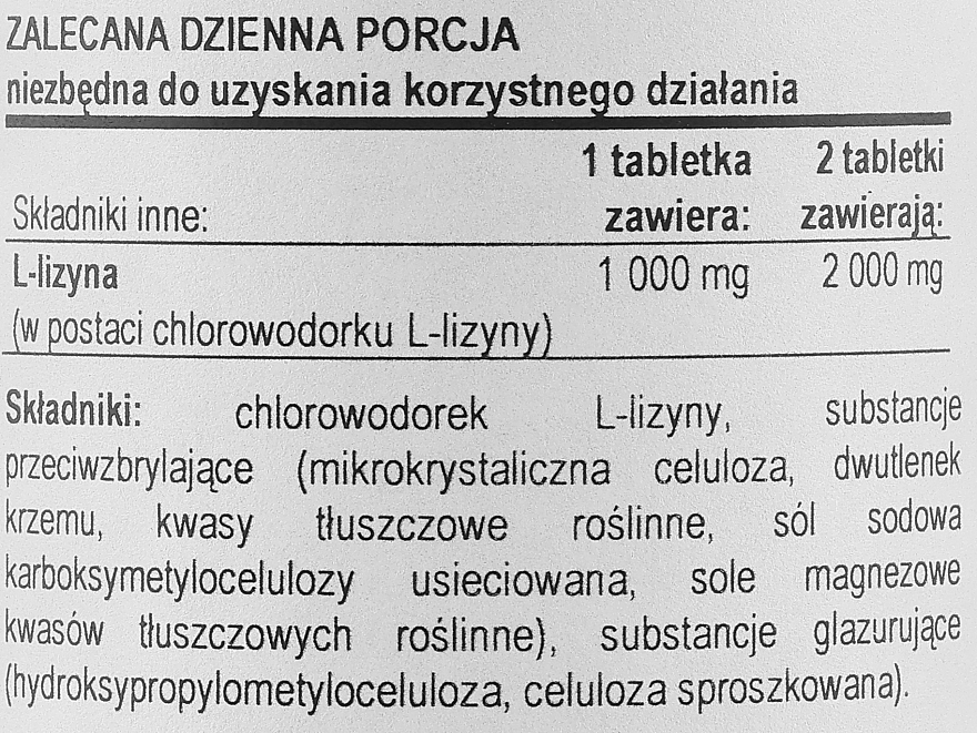 L-lizyna w tabletkach 1000 mg - Now Foods L-Lysine Tablets — Zdjęcie N3