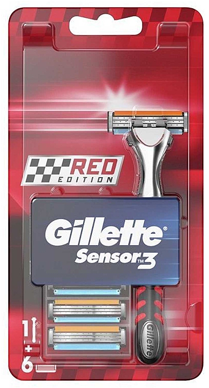Maszynka do golenia z 6 wymiennymi wkładami - Gillette Sensor3 Red Edition — Zdjęcie N1