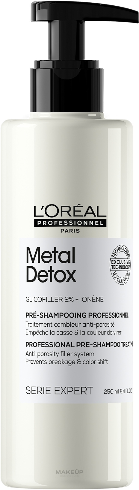 Profesjonalna pielęgnacja przed szamponem zmniejszająca porowatość wszystkich rodzajów włosów, zapobiegająca łamaniu i niepożądanym zmianom koloru - L'Oreal Professionnel Serie Expert Metal Detox — Zdjęcie 250 ml