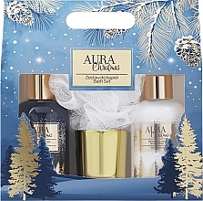 Zestaw - Aura Cosmetics Christmas Bath Set (body wash/180ml + b/lot/180ml + candle/1pc + b/sponge/1pc) — Zdjęcie N2