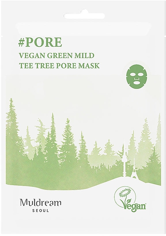 Maska w płachcie do cery tłustej i mieszanej - Muldream Vegan Green Mild Tee Tree Pore Mask — Zdjęcie N1