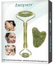 Zestaw do masażu twarzy - Beper Jade Massage Roller & Gua Sha Massage Stone (roller/1pcs + stone/1pcs) — Zdjęcie N2