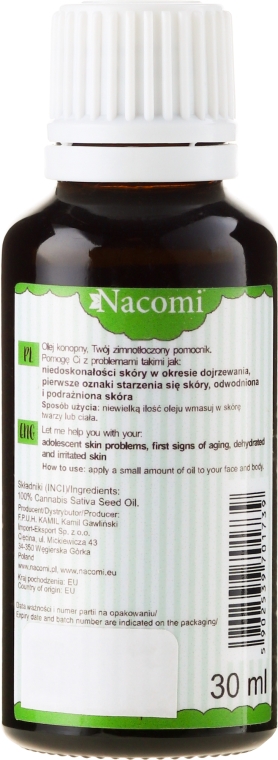 Nierafinowany olej z nasion konopi indyjskiej - Nacomi — Zdjęcie N2