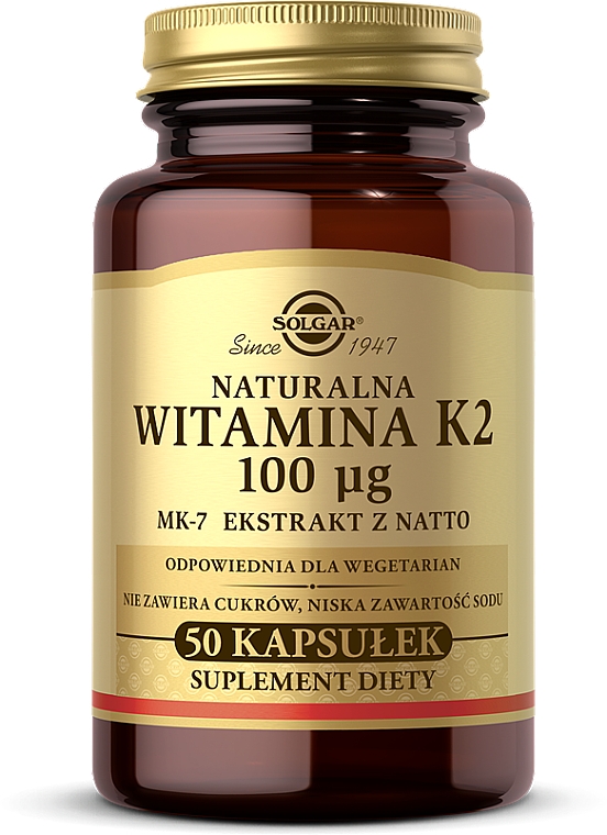 Suplement diety Witamina K2 100 mcg - Solgar Vitamin K2 (MK-7) — Zdjęcie N1