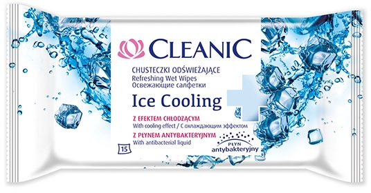 Odświeżajace chusteczki nawilżane z płynem antybakteryjnym, 15 szt. - Cleanic Ice Cooling Wipes — Zdjęcie N1
