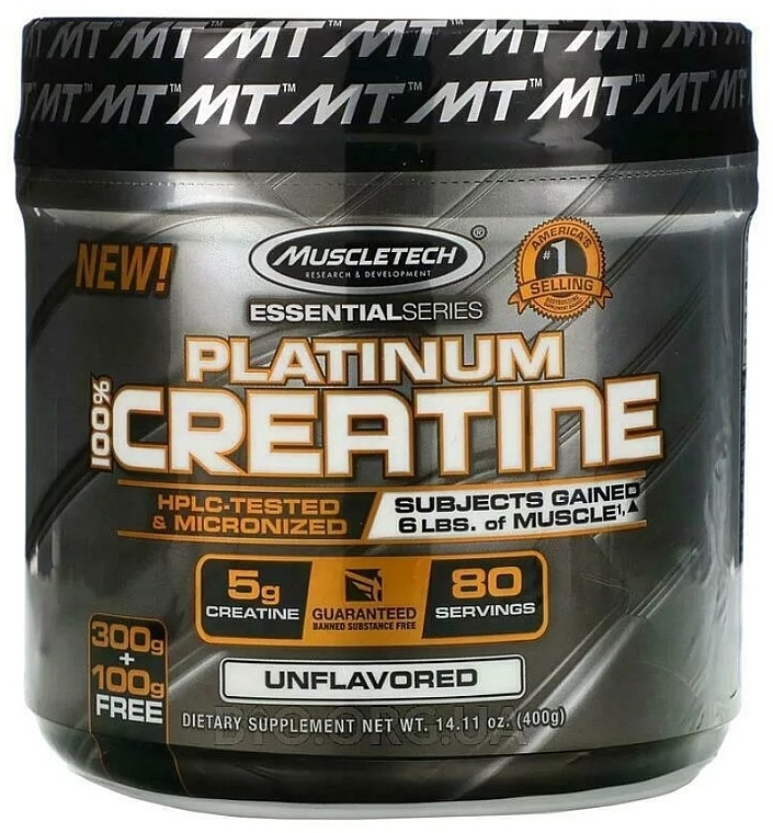 Kreatyna bez dodatków, 400 g - MuscleTech Essential Series Platinum 100% Creatine Monohydrate — Zdjęcie N1