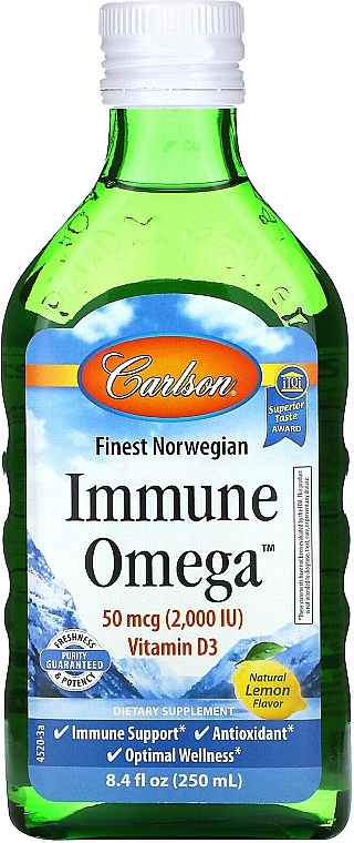 Kwas omega-3 z witaminą D3 na odporność Cytryna - Carlson Labs Immune Omega Natural Lemon — Zdjęcie N1