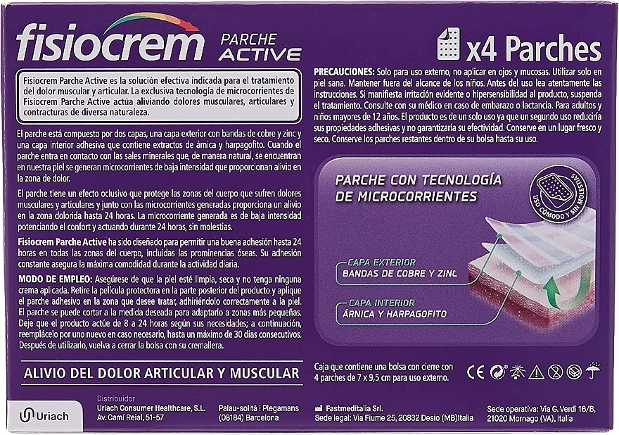 Plaster na ból stawów i mięśni, 7x9,5 cm - Fisiocrem Parche Active — Zdjęcie N3