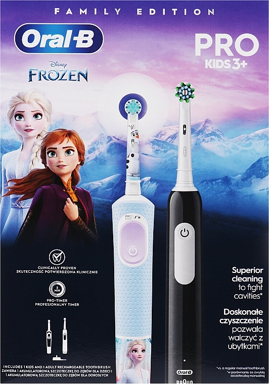 Zestaw szczoteczek elektrycznych Kraina Lodu - Oral-B Pro Kids Frozen Family Edition (tooth/brush/2pcs) — Zdjęcie N1